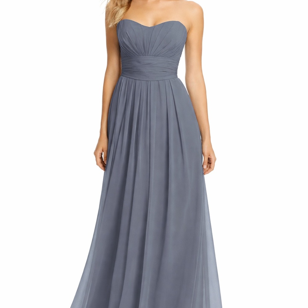 Bill Levkoff Chiffon Bridesmaid Dress Size 10 Dusty Blue Gray Formal Gown
